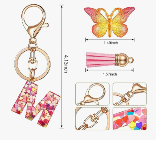 Personalised resin initial letter keychain for wallet backpack handmade pinky gift for her